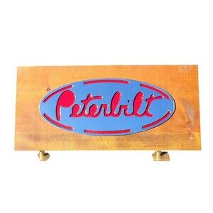 Vintage Peterbilt Wood Chrome Wall Hanging Plaque Trucker Mancave Mechanic Shop